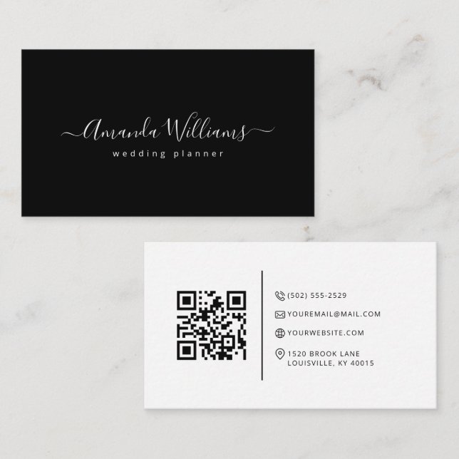 Elegant Black and White QR Code Business Card (Front/Back)