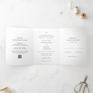 Elegant Black and White QR Code Classic Wedding Tri-Fold Invitation
