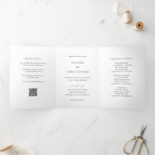 Elegant Black and White QR Code Modern Wedding Tri-Fold Invitation