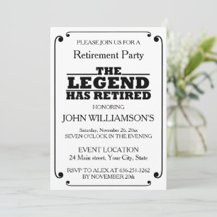 Elegant Black and White Retirement cocktail party Invitation