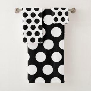 Elegant Black and White Reverse Feminine Polka Dot Bath Towel Set