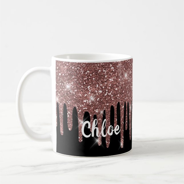 Elegant Black and White Rose Gold Faux Glitter  Coffee Mug (Left)
