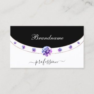 Elegant Black and White Rose Gold Purple Diamonds  Business Card