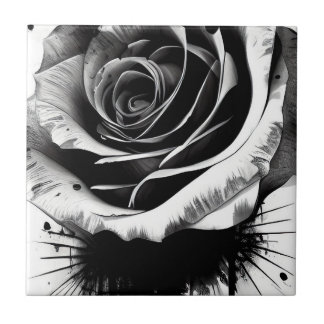 Elegant Black And White Rose Tile