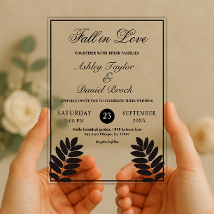Elegant Black And White Rustic Boho Fall Wedding Acrylic Invitations