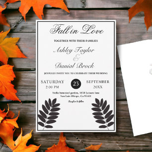 Elegant Black And White Rustic Boho Fall Wedding Invitation