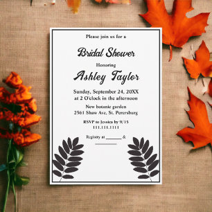 Elegant Black And White Rustic Fall Bridal Shower Invitation