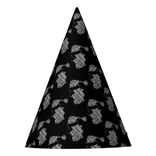 Elegant Black and White Santa Typography Christmas Party Hat (Front)