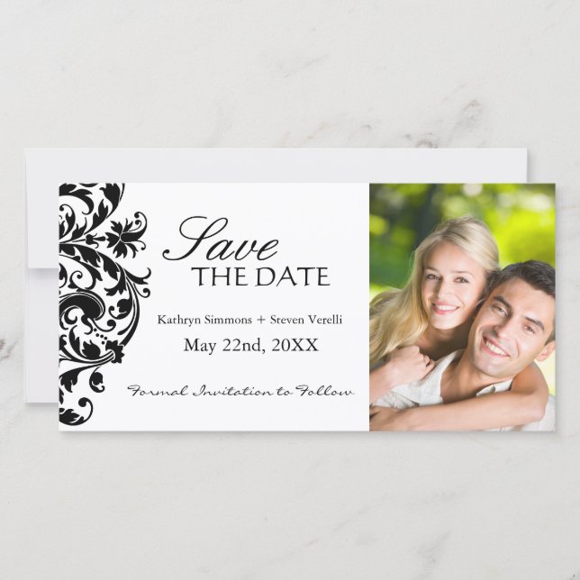 Elegant Black and White Save The Date (Front)