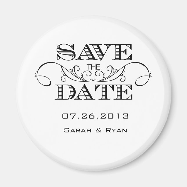 Elegant Black and White Save the Date Magnet (Front)