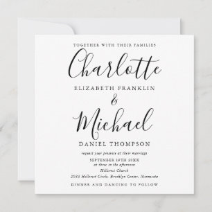 Elegant Black And White Script All In One Wedding Invitation