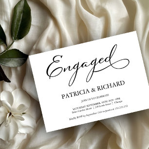 Elegant Black And White Script Engagement Party Invitation