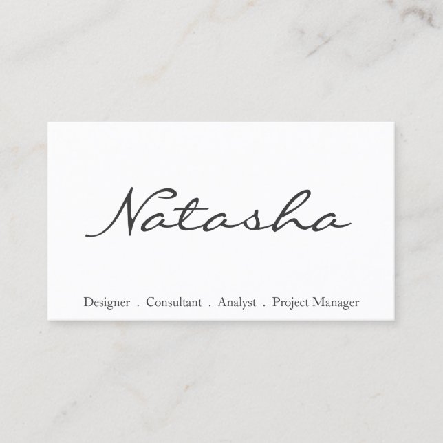 Elegant Black and White Script Font Business Card (Front)