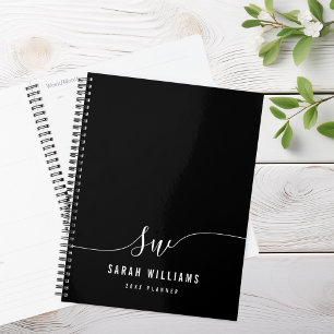 Elegant Black and White Script Initial Monogram Planner