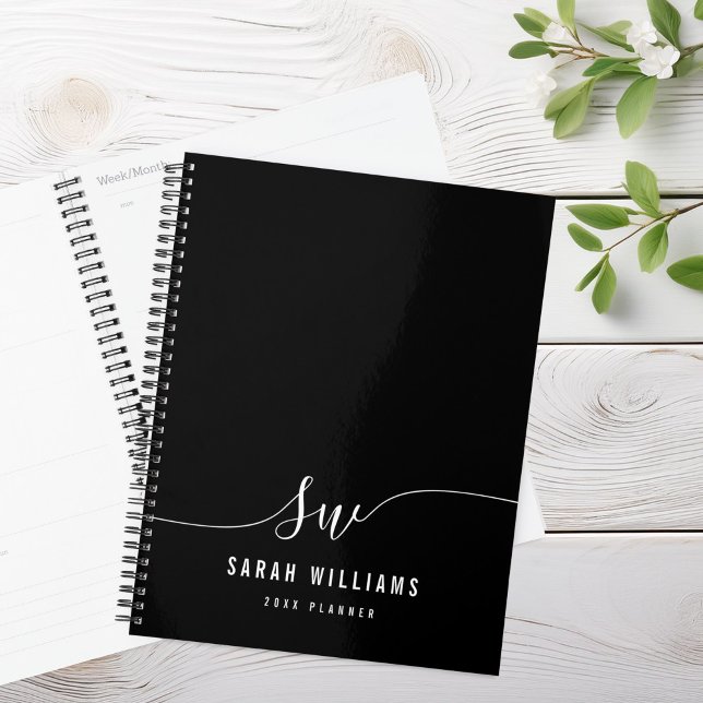 Elegant Black and White Script Initial Monogram  Planner (Creator Uploaded)