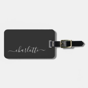 Elegant Black and White Script Name Personalised Luggage Tag
