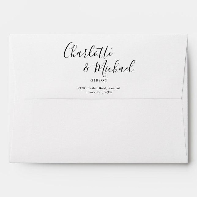 Elegant Black and White Script Return Address Envelope (Back (Top Flap))