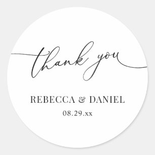 Elegant Black and White Script Thank You Favours Classic Round Sticker