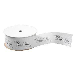 Elegant Black and white script thank you Grosgrain Ribbon