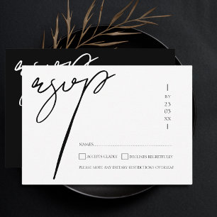 Elegant Black and White Script Typography Wedding RSVP Card