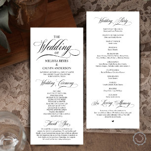 Elegant Black and White Script Wedding Ceremony Programme