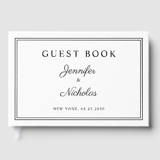 Elegant Black And White Script Wedding Guest Book