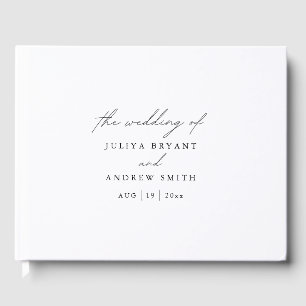 Elegant black and white script wedding guest book