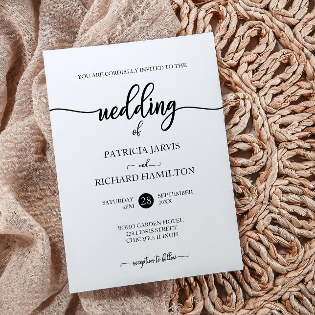 Elegant Black And White Script Wedding Invitation (Creator Uploaded)