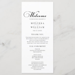 Elegant Black and White Script Wedding Programme