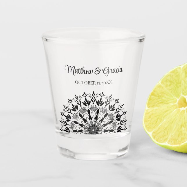 Elegant Black and White Shot Glass (Front)