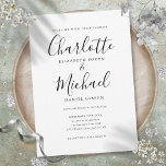 Elegant Black And White Signature Script Wedding Invitation<br><div class="desc">Featuring signature style names,  this elegant black and white wedding invitation can be personalised with your information in chic lettering. Designed by Thisisnotme©</div>