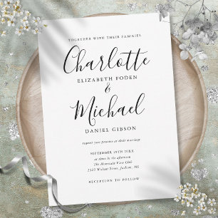 Elegant Black And White Signature Script Wedding Invitation