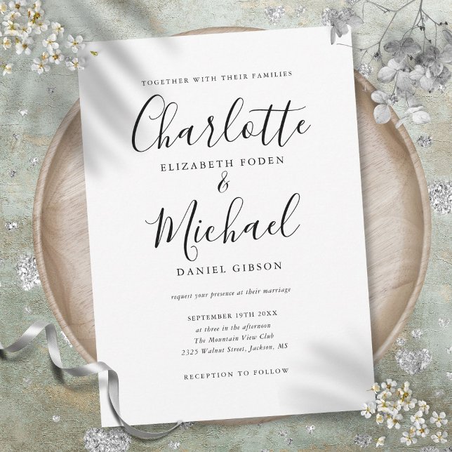 Elegant Black And White Signature Script Wedding Invitation (Elegant Black And White Signature Script Wedding Invitation)