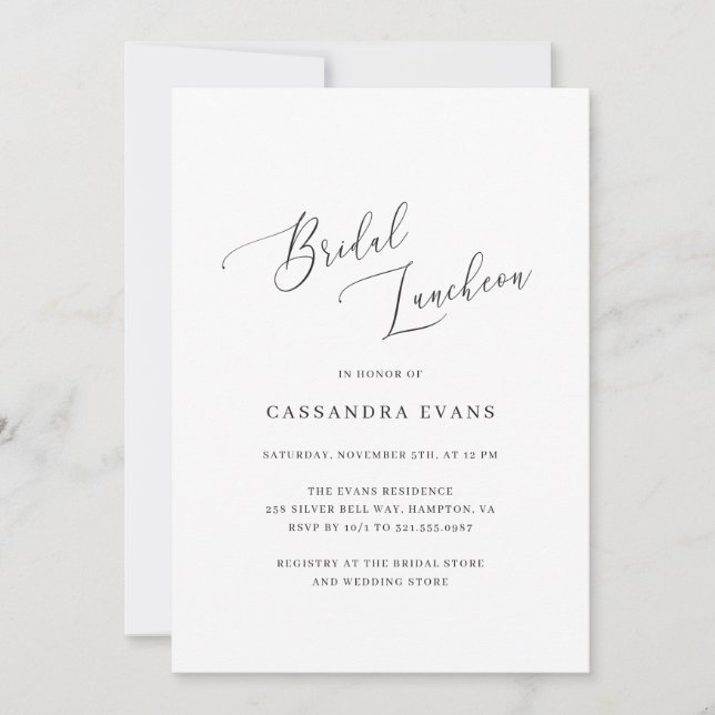 Elegant Black and White Simple Bridal Luncheon Invitation (Front)