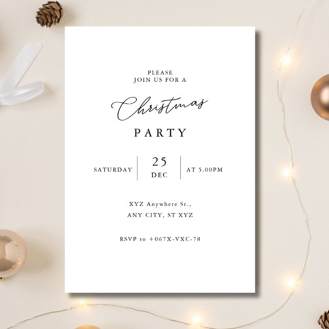 Elegant Black and White Simple Christmas Party Invitation (Creator Uploaded)