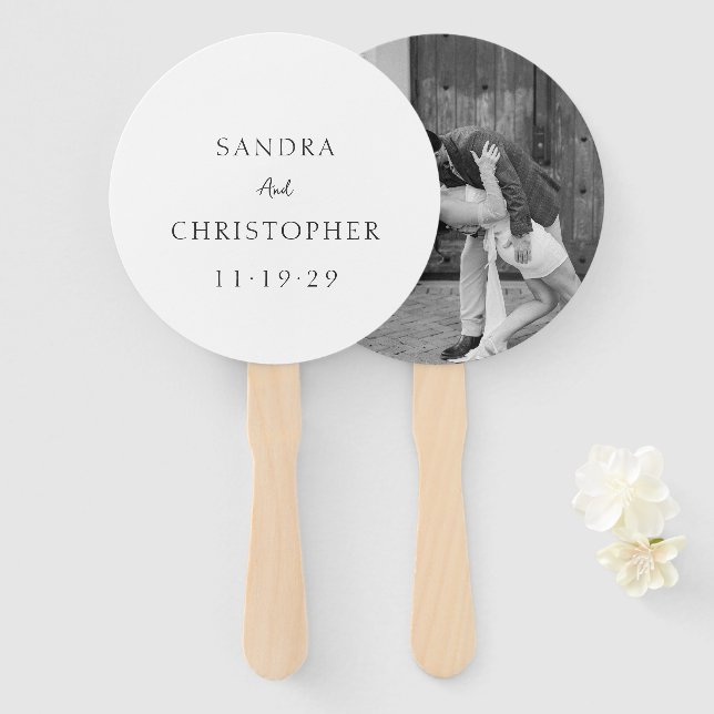 Elegant Black and White Simple Modern Wedding Hand Fan (Front and Back)