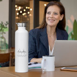 Elegant Black and White Simple Monogram Name Water Bottle<br><div class="desc">This simple,  elegant,  stylish black and white design features your personalised name,  monogram and business title in trendy,  stylish topography. This item can be and an excellent gift for you,  your family and friends.</div>