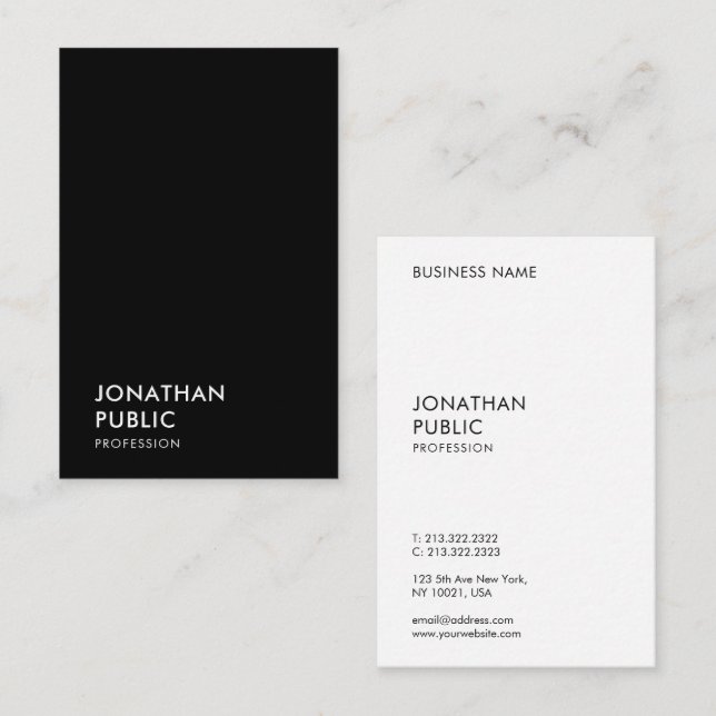 Elegant Black And White Simple Template Modern Business Card (Front/Back)