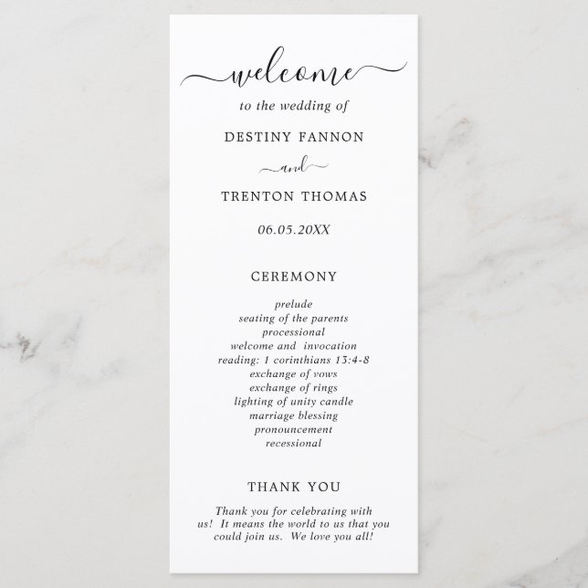 Elegant Black and White Simple Wedding Programme (Front)
