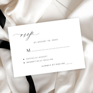 Elegant black and white simple wedding RSVP card