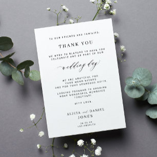 Elegant black and white simple wedding thank you card