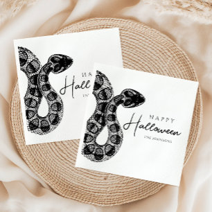 Elegant Black And White Snake Halloween Napkin