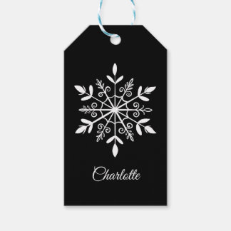 Elegant Black and White Snowflake Personalised Gift Tags