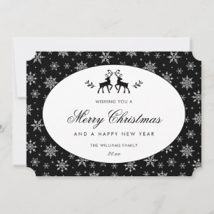 Elegant Black and White Snowflake Reindeer Holiday Card