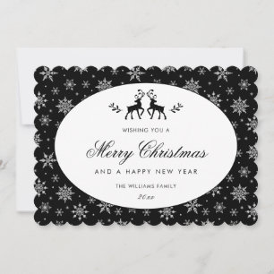 Elegant Black and White Snowflake Reindeer Holiday Card