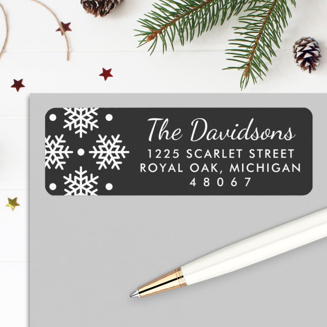 Elegant Black and White Snowflake Return Address (Creator Uploaded)