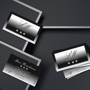 Elegant Black and White Sparkle Diamonds Monogram Business Card