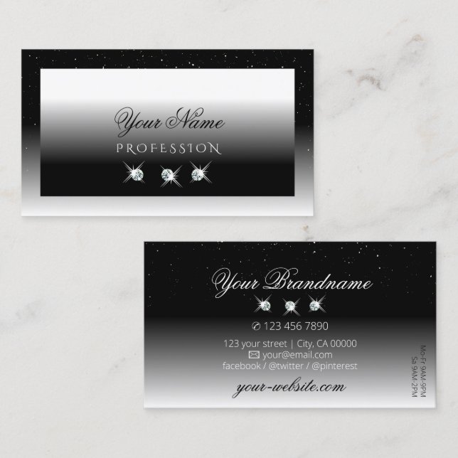 Elegant Black and White Sparkle Diamonds Stylish Business Card (Front/Back)