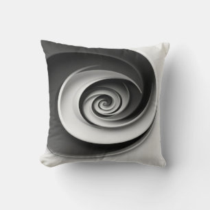 Elegant Black and White Spiral Abstract Design, Cushion