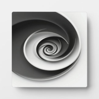 Elegant Black and White Spiral Abstract Design,  Plaque